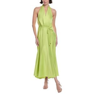 Marion Womens Solid Satin Halter Maxi Dress, Green
